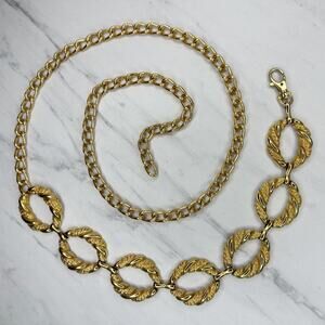 Chunky Gold Tone Textured Oval Ring Chain Link Belt One Size (OS) ✨